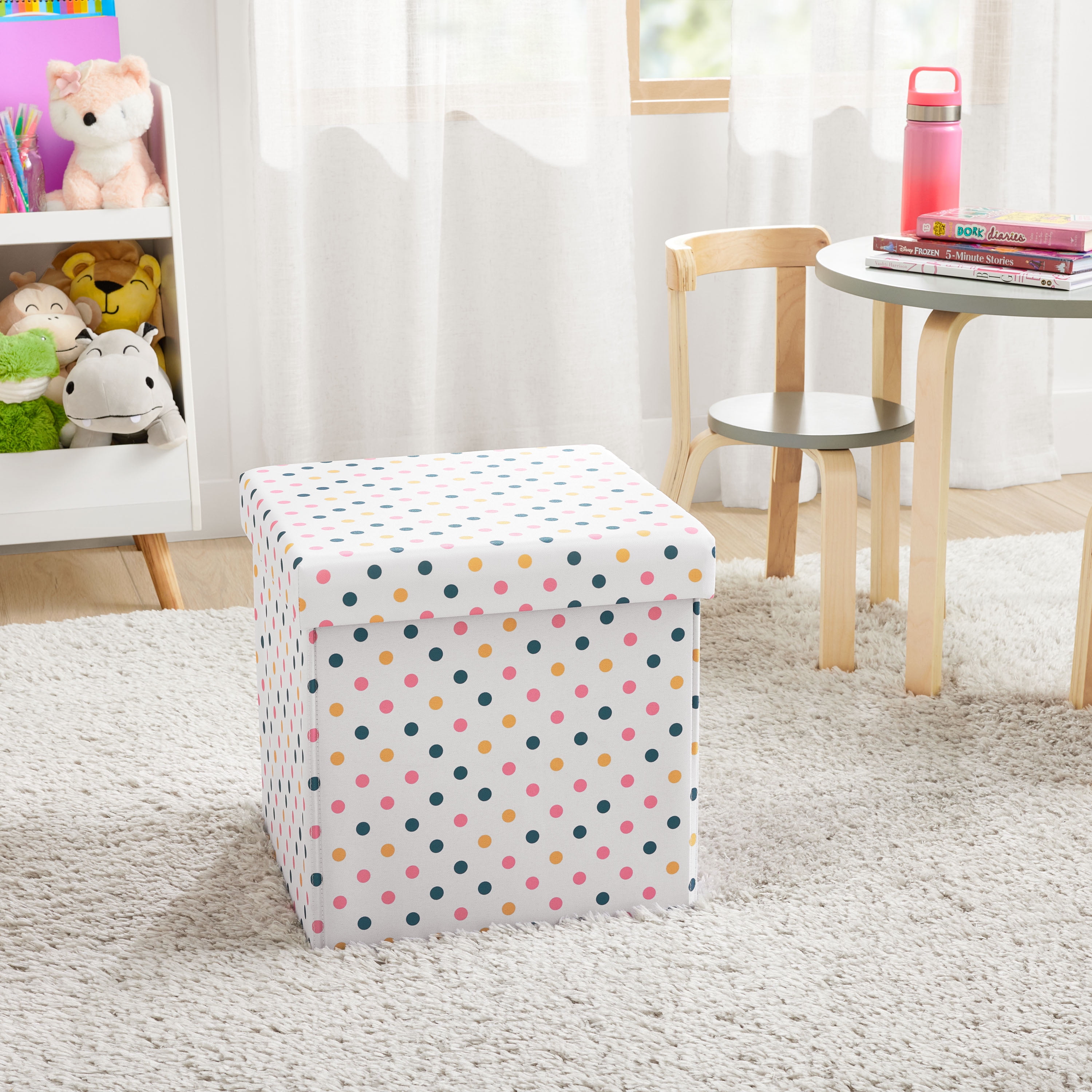 (2 pack) Kvell Kids 15 Inch Collapsible Toy Storage Bin with Polka Dot Design and Removable Lid