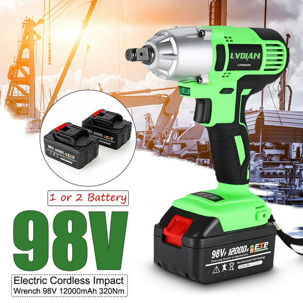 98V 320Nm Heavy Duty Cordless Drill Impact Wrench Gun Set W/LED lights with  1 or 2 Detachable 12000mAh Battery