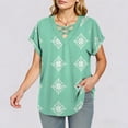 thumbnail image 6 of DailkTrvid Women's Summer Blouse Trendy Loose Fit Tops Crisscross V Neck T-Shirt Casual Tees Short Sleeve Damask Print Rolled Cuff Outfits, 6 of 6