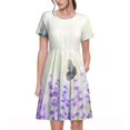 thumbnail image 1 of Bixox Robe d'Été à Manches Courtes pour Femmes Robe Ample Longueur Genou avec Poches-Lavande et Papillon, 1 of 7