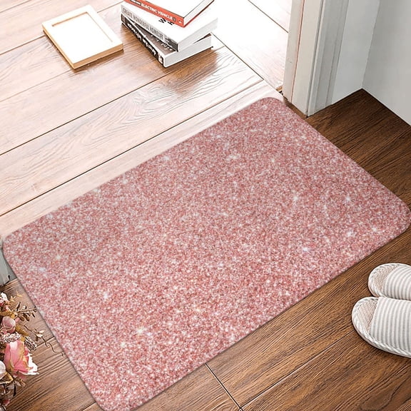 Front Door Mat Indoor Outdoor Outside Entrance - 16*24in Washable Rose Gold Pink Glitter Thin Bathroom Rugs Fit Under Door, Bath Rugs for Bathroom, Kitchen Rugs Mats for Floor