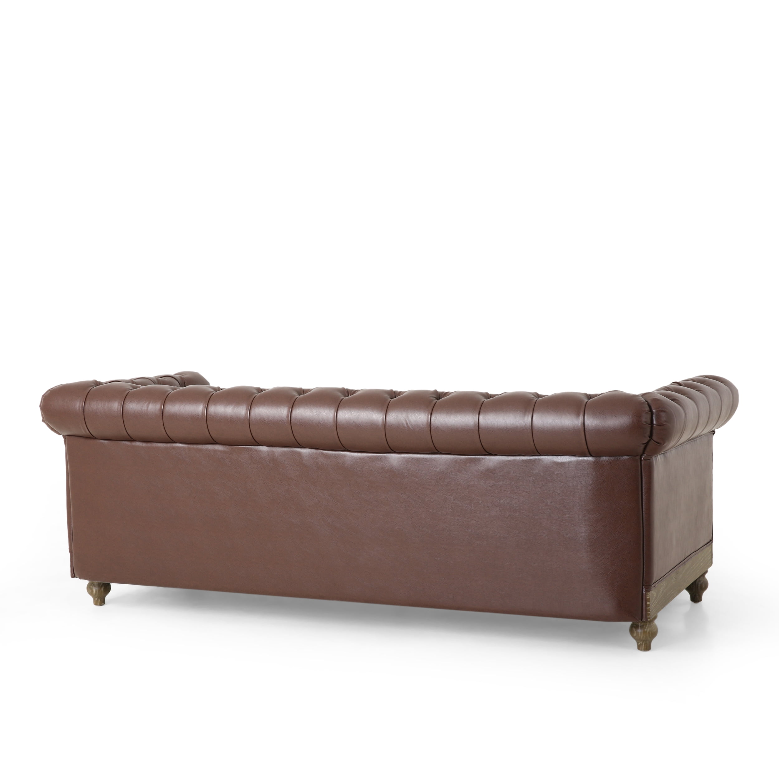 Noble House Glencoe Upholstered Tufted 3 Seater Sofa, Dark Brown
