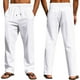 thumbnail image 5 of Pantalones largos de lino para hombre, de color liso, para primavera y verano, estilo fino, de imitación de lino, informales, rectos, con cordón ajustable, de color liso, 5 of 9