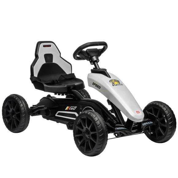 Aosom Pedal Go Kart for Kids w/ Swing Axle, Adjustable Bucket, White