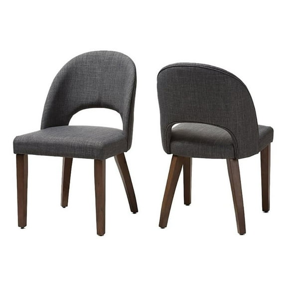 Bowery Hill 18.5" Mid-Century Fabric Dining Side Chair in Dark Gray (Set of 2)
