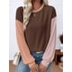 thumbnail image 5 of Blusas de Larga para Mujer, Moda de Otoño, Cuello Redondo, Bloque de Color, Punto Acanalado, Informal, Corte Holgado, Tipo Jersey. Café L, 5 of 7
