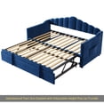 thumbnail image 2 of Upholstered Twin Size Daybed with Adjustable Height Pop Up Trundle Twin Bed and USB & Type-C Charging Port, Day Bed Frame with 2 Side Pockets, No Box-Spring Needed, Blue, 2 of 10