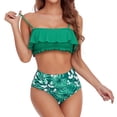 thumbnail image 4 of Soidarity Traje de baño dividido para mujer, traje de baño con volantes y tirantes Chinlon, ropa interior estampada para vacaciones, traje de playa, Deportes acuáticos Verde METRO Soidarity OD021142-02, 4 of 6
