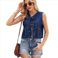 thumbnail image 1 of Camisetas Sin Mangas de Mezclilla con Lazo Frontal para Mujer, Camisetas Informales de Cuello Redondo Sin Mangas con Volantes para y Verano Azul Oscuro S, 1 of 10