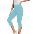 thumbnail image 4 of Summer Savings Clearance! Stamzod Knee Length Leggings Summer Solid Color High Waisted Capri Leggings Casual Slim Fitting Stretch Capris for Women (Available In Plus Size) Blue A XXL, 4 of 7