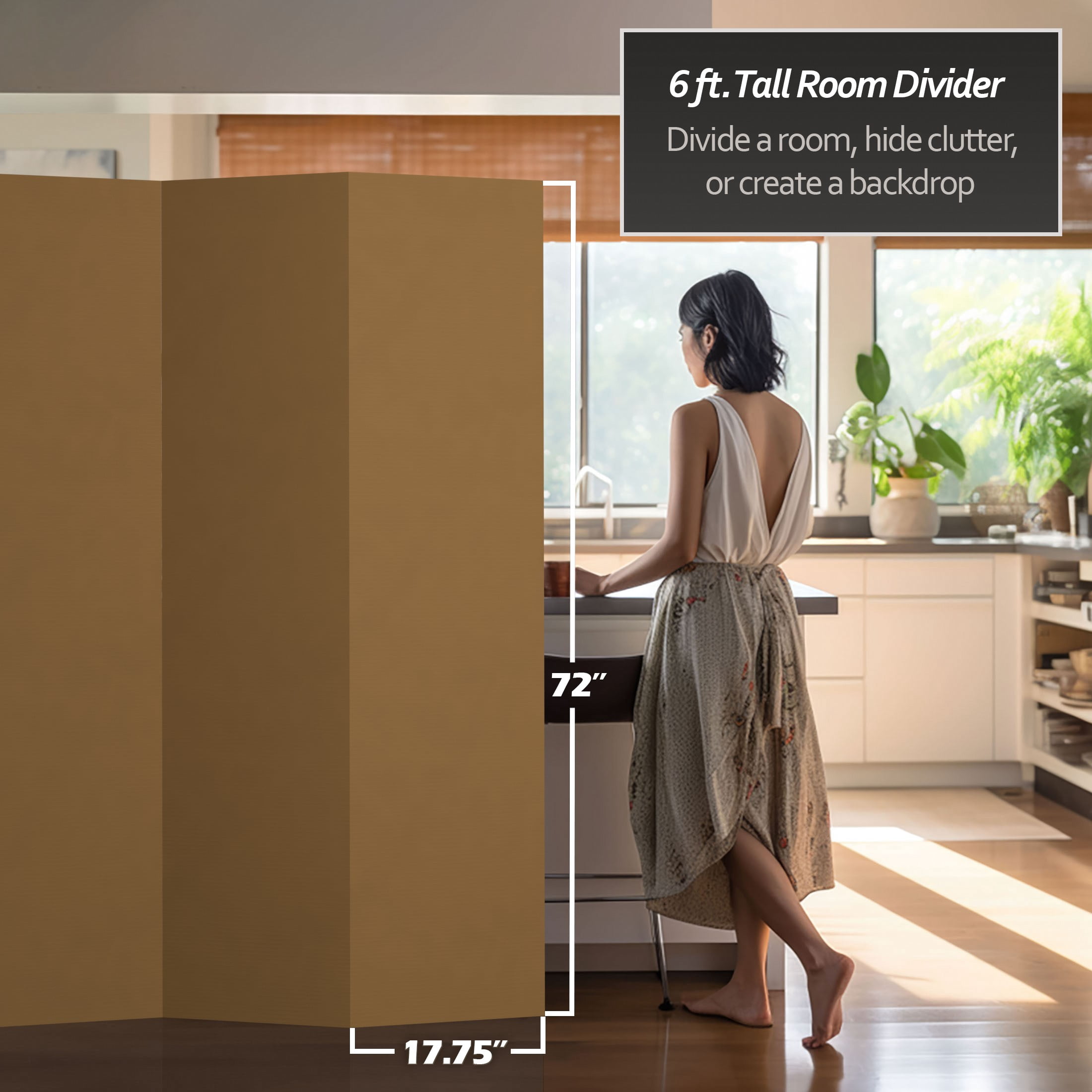 6 ft. Tall Plain Brown Cardboard Privacy Screen Room Divider - 6 Panel