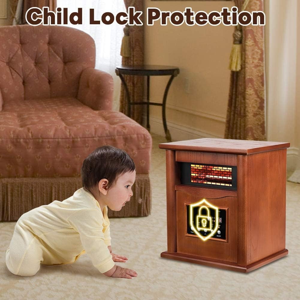 Nordic Hygge 1500-Watt Portable Wood Electric Quartz Space Heater with Remote Control Thermostat Energy Efficient for Inside Use