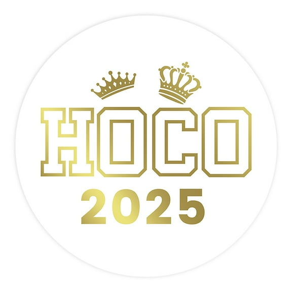 HOCO Stickers 2025, White & Gold Homecoming Dance Crown Design, Party & Scrapbook Favors