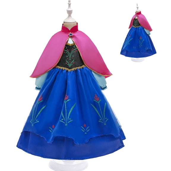 Girls Long Sleeve with Cape Dress Christmas Princess Costume