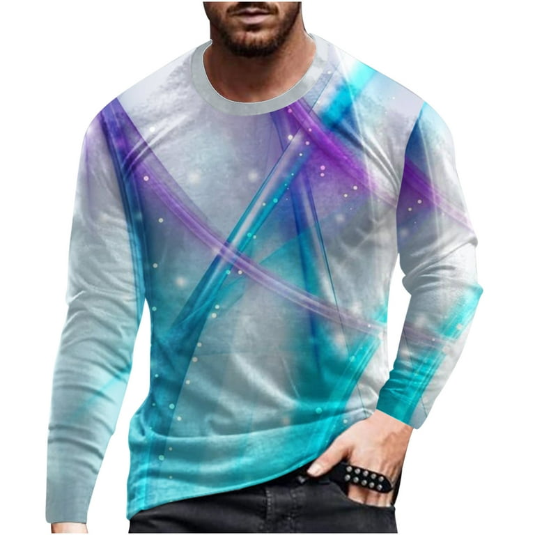 jsaierl Mens Long Sleeve Shirts 3D Graphic Tee Big & Tall Casual Crew Neck  Tops Novelty Trendy T Shirts