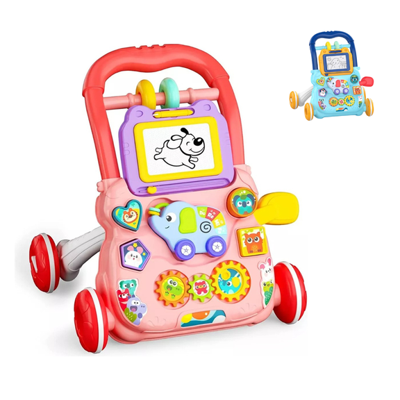Andadera Musical De Bebé KIDDOS 3 En 1 Color rosa con Juguete de tablero de dibujo