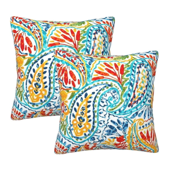 Set of 2 Watercolor Paisley Throw Pillow Covers 18x18 Inch, Double-Sided Plush Decorative Pillowcases, Colorful Boho Cushion Covers for Outdoor Patio Couch Sofa
