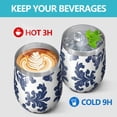 thumbnail image 4 of 12oz Stemless Wine Tumblers Blue and White Pioneer Flower Vacuum Insulated Stainless Steel Travel Tumbler Cups Mug with Lid and Straw for Champaign,Cocktail,Beer with Cleaning Brush, 4 of 5