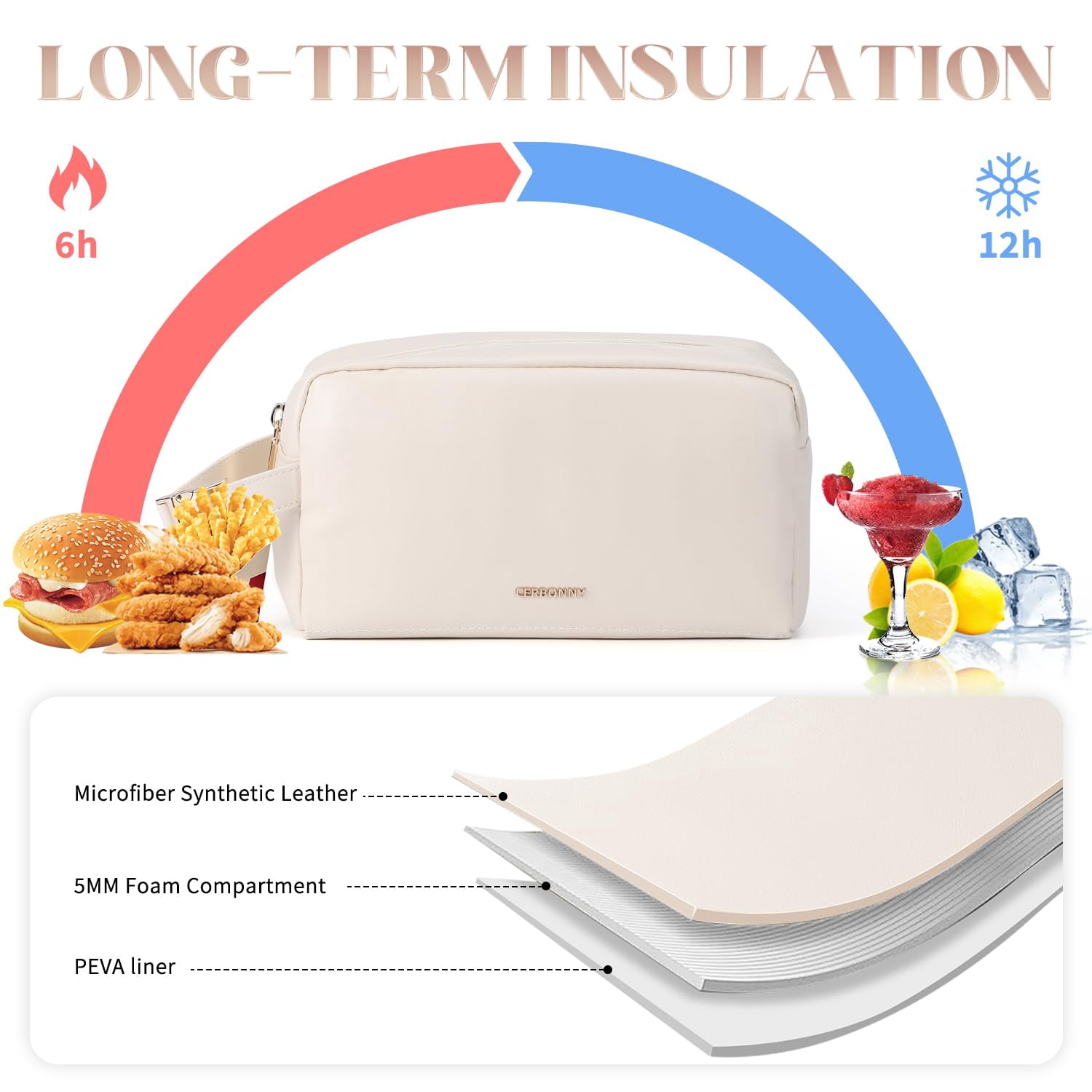 Insulated Snack bag,Lunch Bags For Women,Small Lunch Bag,Built-in Ice Packs to Keep Food Fresh,Small Cooler,Breast Milk Cooler,Suitable For Work and Travel（Beige）