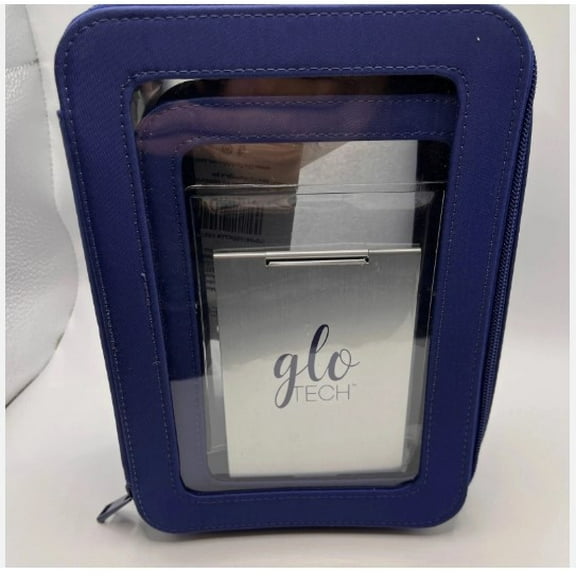 Glo Tech 3-Piece Cosmetic Bag Set with Compact Mirror, Blue Travel Makeup Organizer