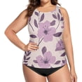 thumbnail image 4 of Women's Printed Tankini Top - High Elasticity Slim-Fit Swimsuit with Removable Straps & Cups, Perfect for Beach & Pool Parties，Purple Pastel Floral, 4 of 7