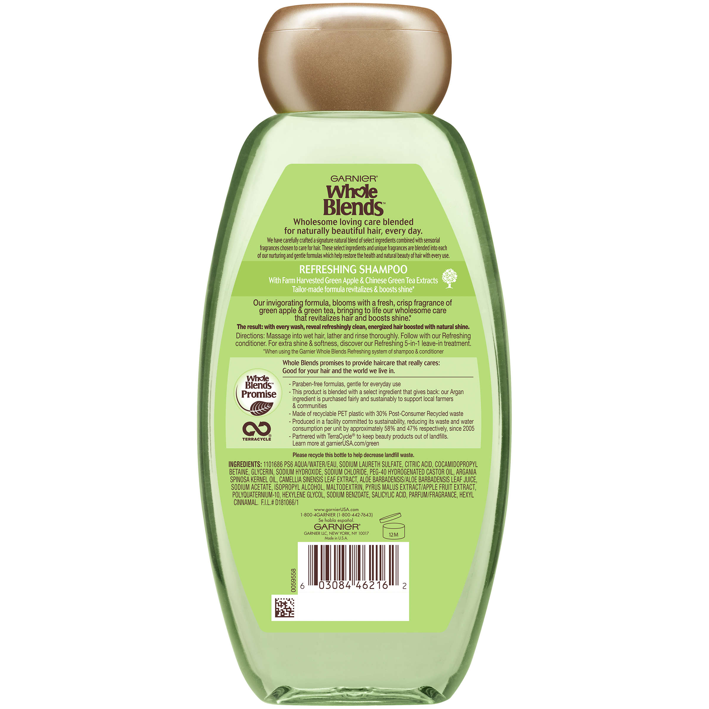 Garnier Whole Blends Shampoo, Green Apple & Green Tea Extracts, 12.5 Fl Oz - image 2 of 11