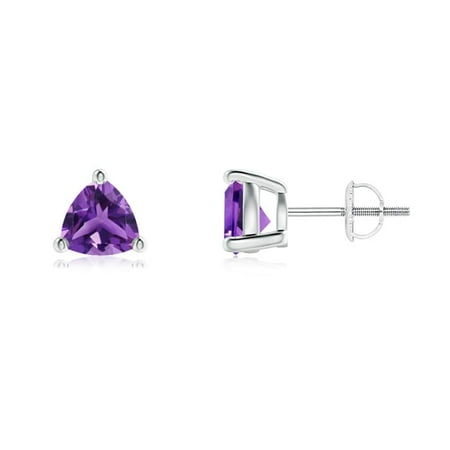 Amethyst Trillion Earrings Basket-Set Trillion Amethyst Stud Earrings in 14K White Gold (6mm Amethyst) - SE0142AM-WG-AAA-6 ()