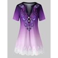 thumbnail image 1 of Tamaño más Ombre Paisley Imprimir Guipure de encaje de manga corta T Rosegal Camisetas tallas grandes, 1 of 5