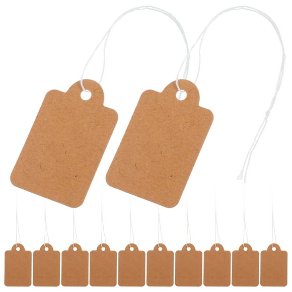 Shisuyan 200pcs Kraft Paper Papers Hang Tags With String Writable Prices Tags For Jewelry Clothing Retail Display Marking Strung Tags For Labeling