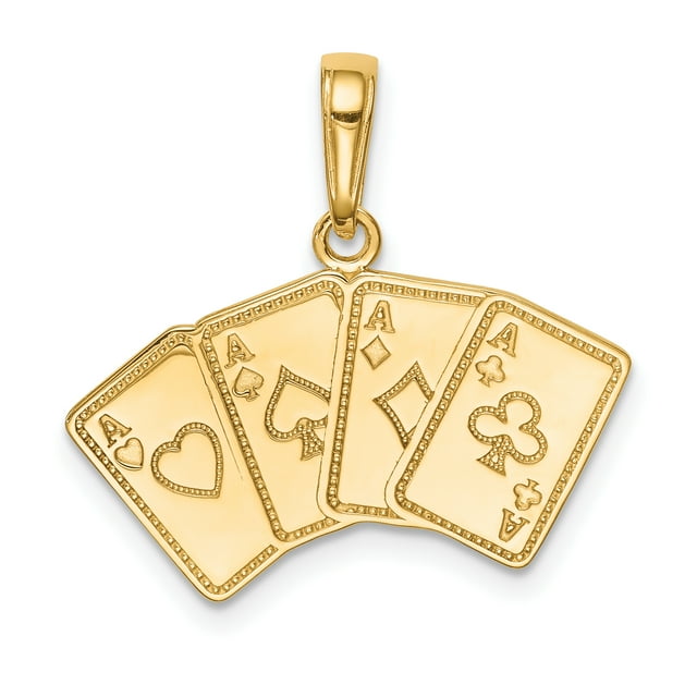 14k Aces Or Jaune Cartes à Jouer Collier Charme Pendentif Jeu