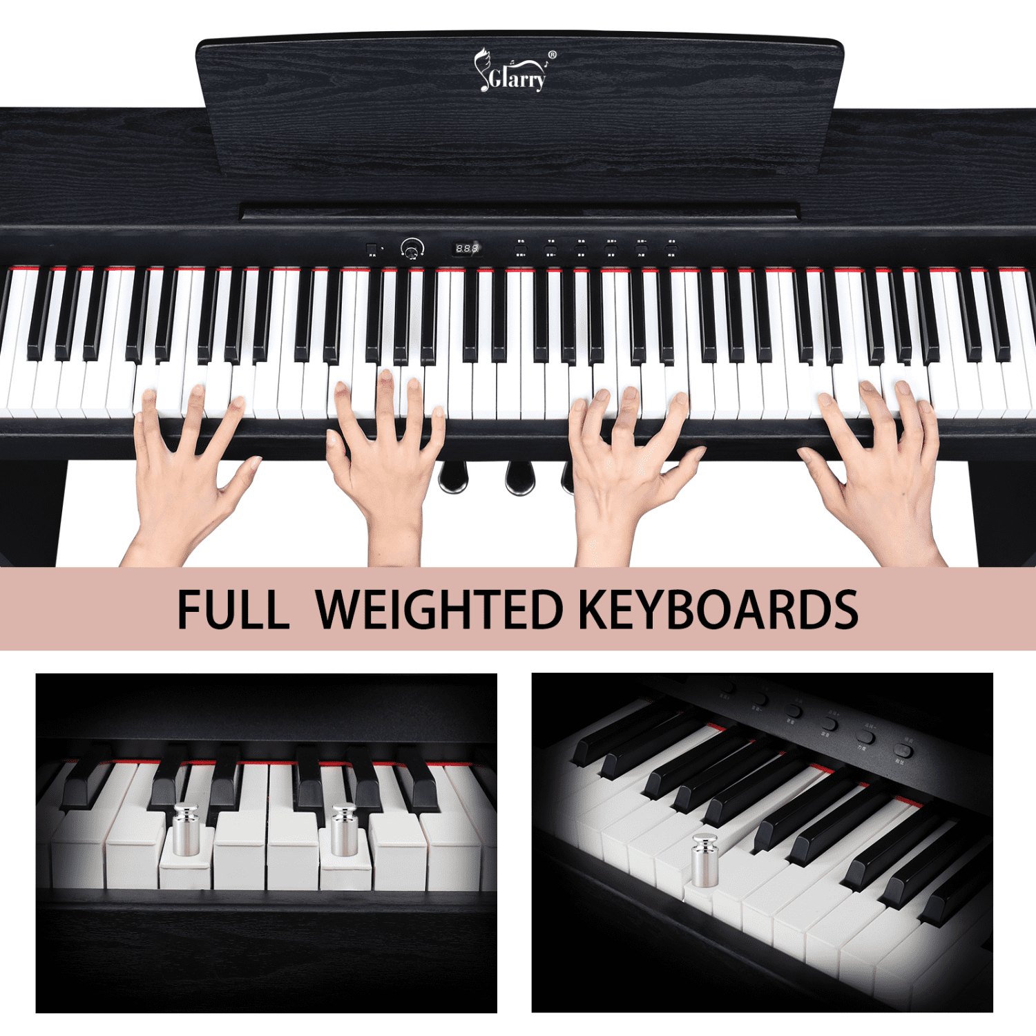 Hassch 88 Key Full Weighted Digital Piano, Electric Keyboard Piano with Furniture Stand, Triple Pedals, Power Adapter and Headphone for Beginner, Black
