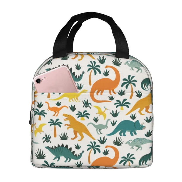 Easygdp Dinosaurs and Tropical Leaves Bolsa Térmica Premium - Tela Oxford Impermeable, Gran Capacidad, Bolsillo Frontal, Unisex para Trabajo, Escuela, Actividades al Aire Libre y Picnics