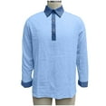 thumbnail image 6 of Mens Long Sleeve Linen Shirt Slim Fit V-Neck Lightweight Comfy Button Blouse Summer Beach Patchwork Casual Button Tops, 6 of 6