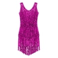 thumbnail image 6 of Sxiwei Women Sleeveless Tassel Latin Dance Dress Sequin V Neck Cocktail Flapper Dress Ballroom Rose XXL, 6 of 7