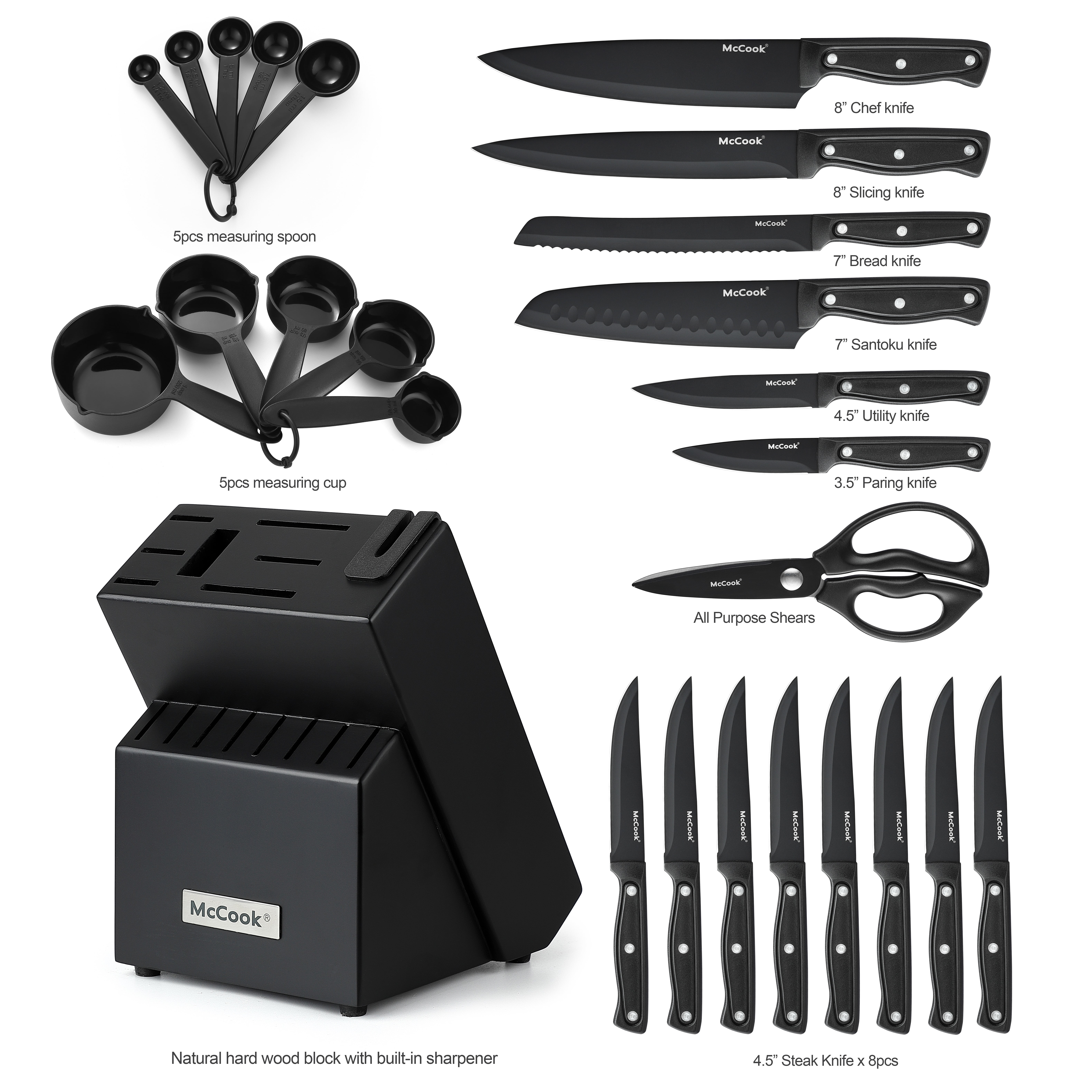 McCook MC27 14 Pieces Stainless Steel kitchen knife set with Wooden Block,  Kitchen Scissors and Built-in Sharpener, Purple - Coupon Codes, Promo  Codes, Daily Deals, Save Money Today
