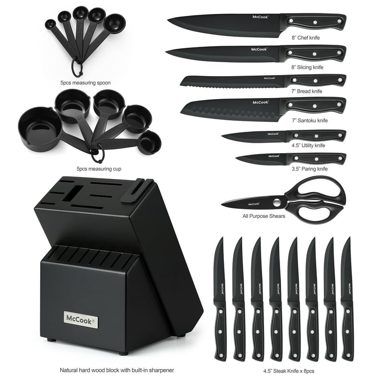 Marco Almond Kya38 Non-Stick Coated High Carbon Stainless Steel Black Kitchen Knives Set with Sheath,6 Piece Set,Dishwasher Safe