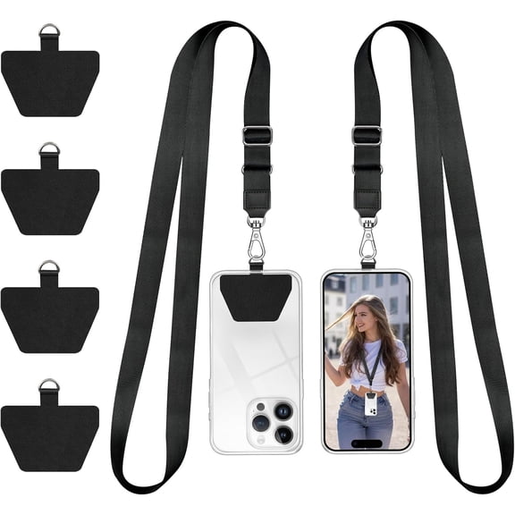 2-Pack Phone Lanyard Neck Strap, Universal Adjustable Cell Phone Lanyard Compatible with Most Smartphone Cases for Keys and ID Badges, Hands-Free Strap (Black)