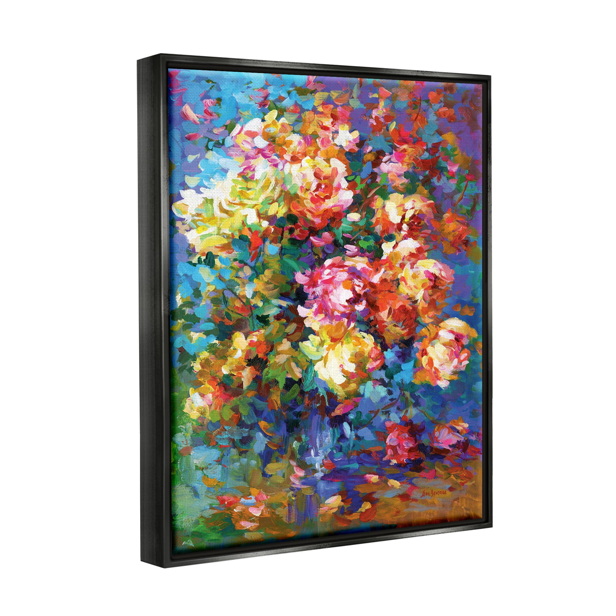 Stupell Industries Vibrant Flowers in a Vase Botanical & Floral Painting Black Floater Framed Canvas Art Print Wall Art, 17 x 21