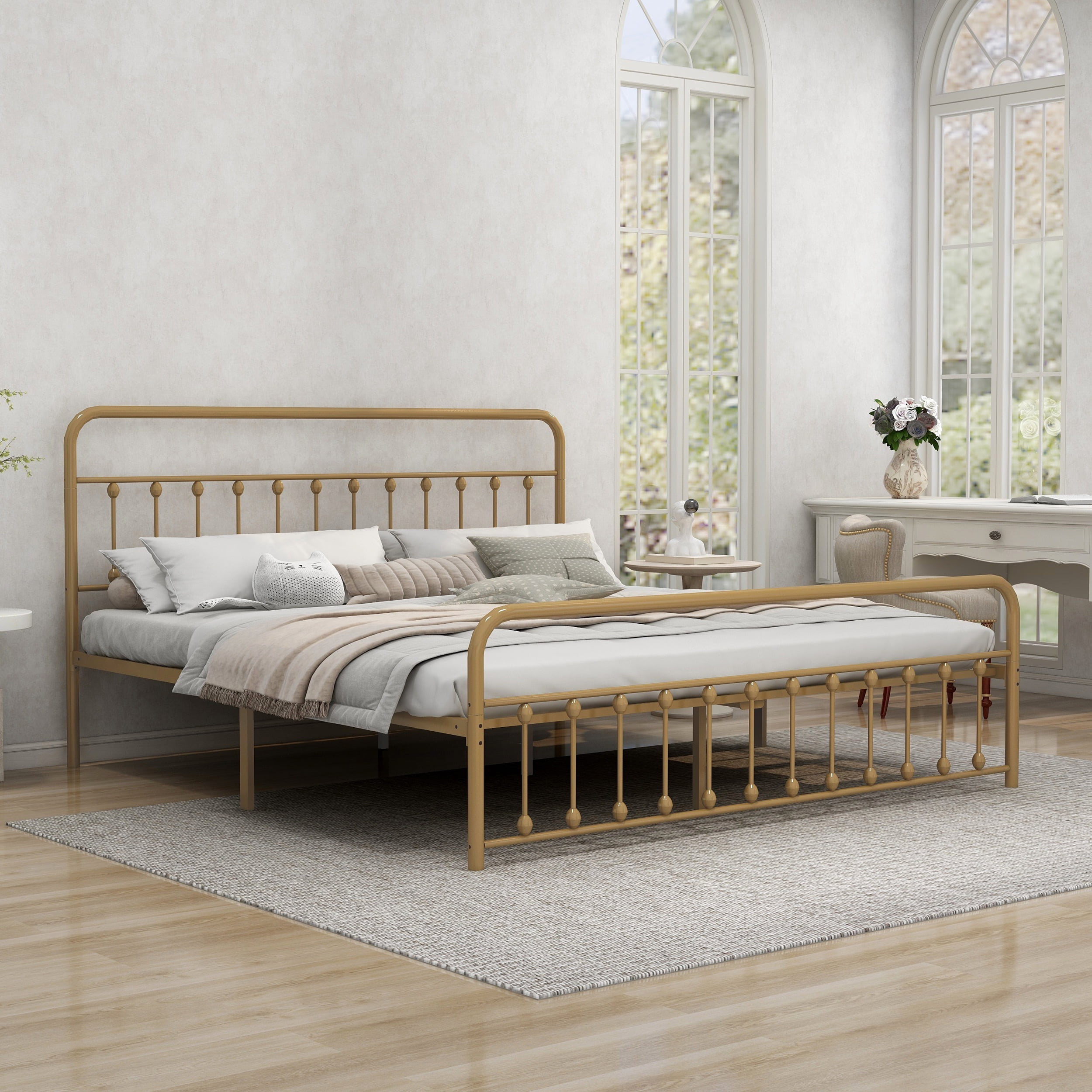 NNV Vintage Platform Metal King Bed Frame, Easy Assembly, Gold