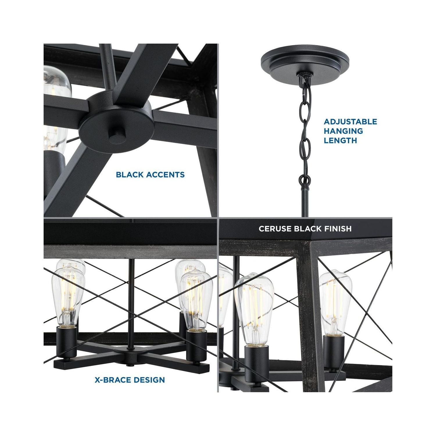 Briarwood Collection Four-Light Cerused Black Oak/Black Farmhouse Chandelier Light