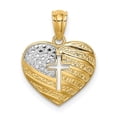 thumbnail image 6 of 14k Yellow Gold with Rhodium Solid White Rhodium USA Flag with Cross Heart Charm Pendant, 6 of 7