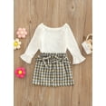 thumbnail image 3 of Bagilaanoe 2Pcs Toddler Baby Girls Skirt Set Ruffle Long Sleeve T Shirt Tops + Plaid Short Skirt 9M 12M 18M 24M 3T 4T Fall Outfits, 3 of 8