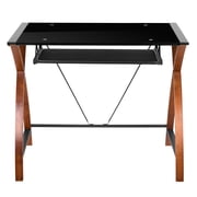 Flash Furniture Black Glass L-Shape Corner Computer Desk with Pull-Out Keyboard Tray