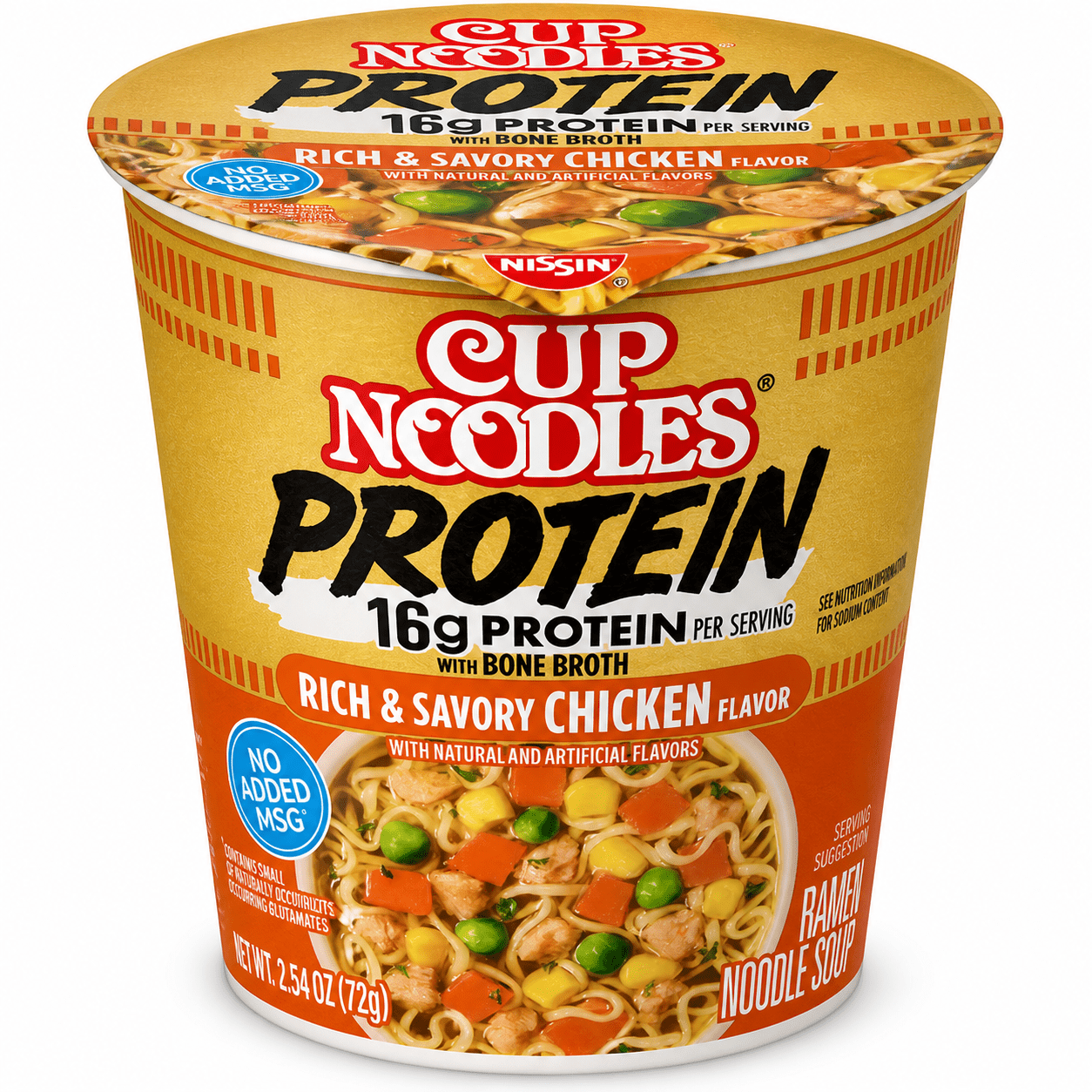 Nissin Cup Noodles Protein Chicken Flavor 2.54 oz Cups, 6 Pack 16g Protein Instant Ramen with Bone Broth