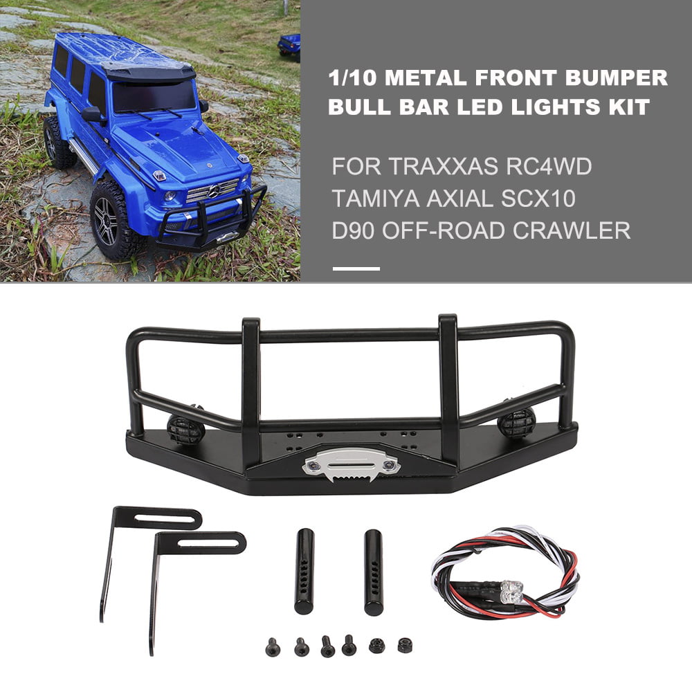 For 1/10 RC Crawler SCX10 90046 TRX4  D90 TF2 Metal Front Bumper w/ LED Light