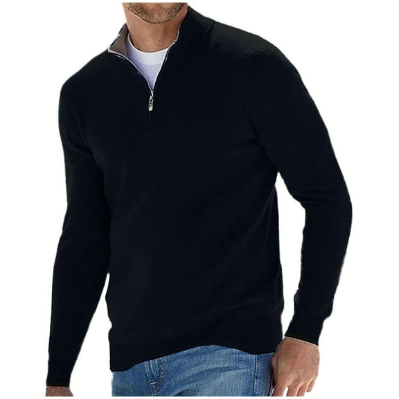 SERTG Men's Casual Solid Color Knit Sweater Fall Winter Half Zip Long Sleeve Stand Collar Fashion Outerwear Men's Sweater Pullover(Black,3XL)