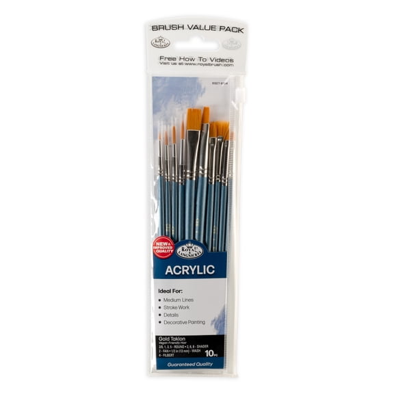 Royal & Langnickel - 10pc Gold Talkon Acrylic Artist Paint Brushes | RSET-9194 |