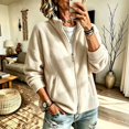 thumbnail image 2 of Sorvello Women's Lightweight Fleece Lined Jacket, Long Sleeve Casual Fall Outerwear With Pockets White L, 2 of 7