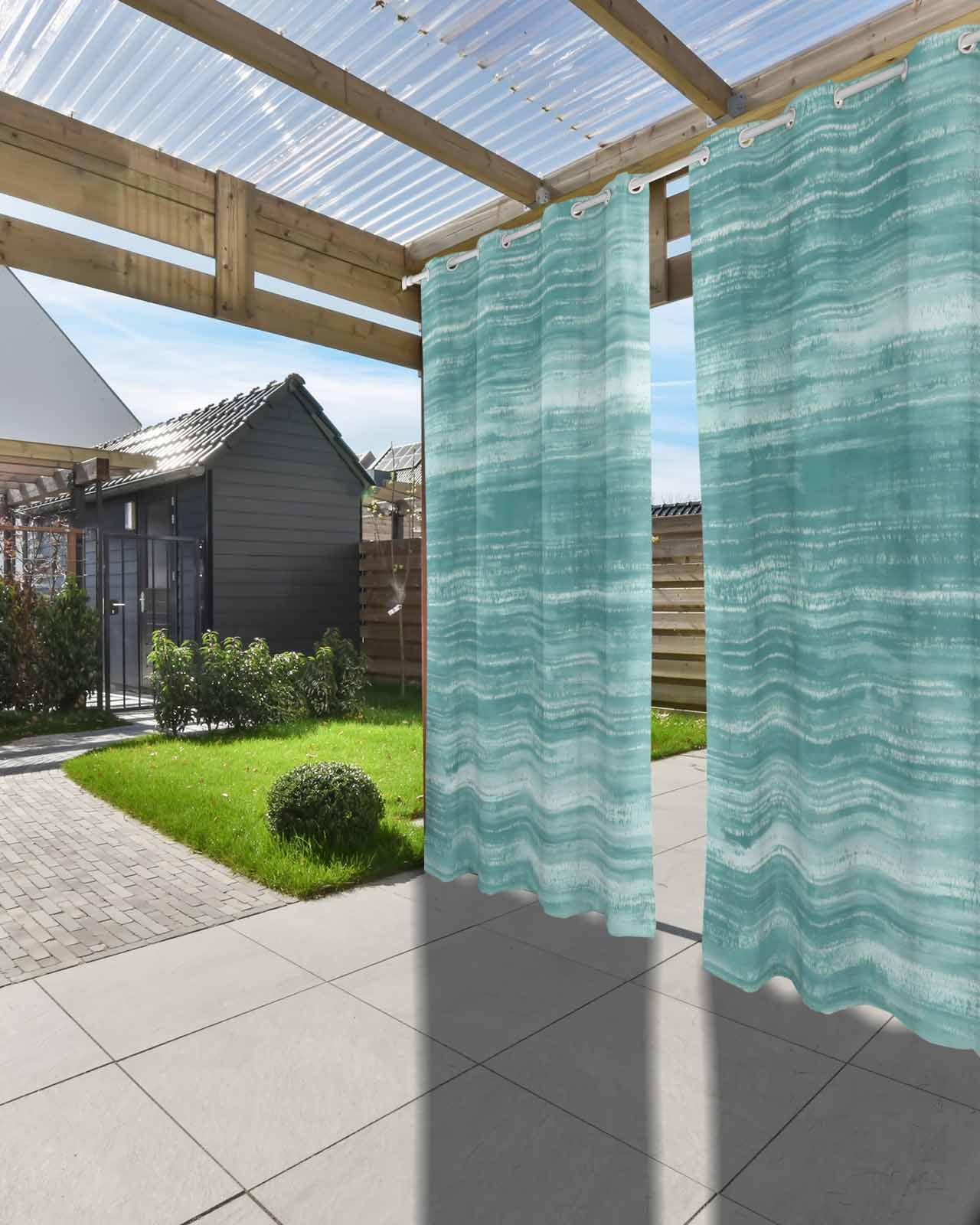 Duck Green Outdoor Curtains for Patio, Vintage Modern Abstract Art Ombre Privacy Drapes Grommet Waterproof Outside Curtains for Porch/Cabana/Balcony 54"x 108", 1 Panel