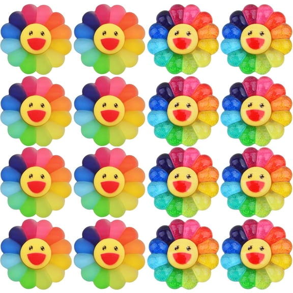 40pcs Cute Sunflower Charms Ornaments Flatback Resin Rainbow Smiley Sun Flower Nail Charms Embellishments for Slime Nails DIY Scrapbooking Craft Phone Case Decor, 2 Styles